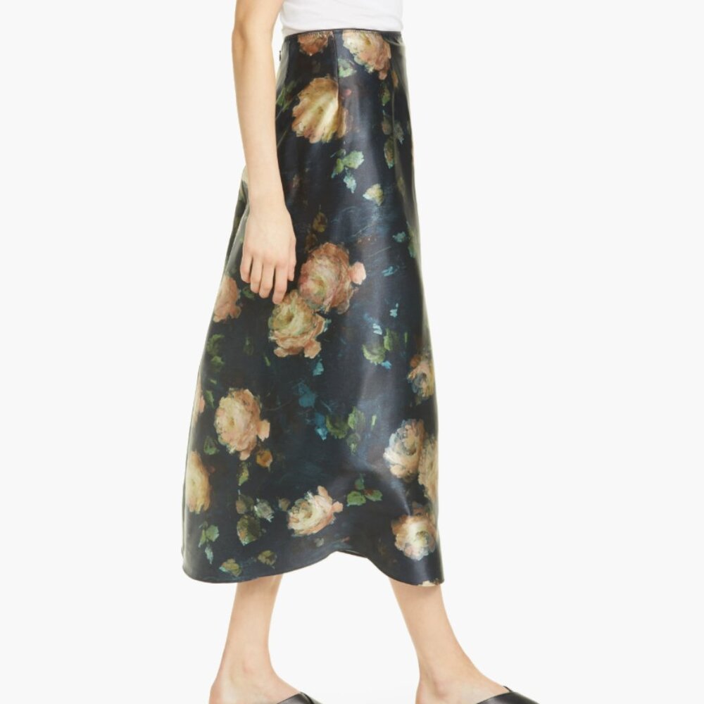 NEW Vince Women Painted Rose Petal Glow Silk Slip Midi Zip Up Skirt - Picture 3 of 10